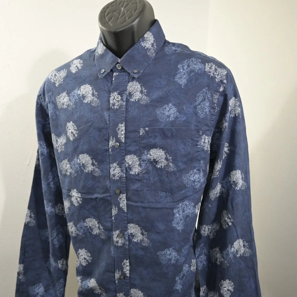 Banana Republic Floral Button Up Dress Shirt Mens L Slim Fit Blue Long Sleeve